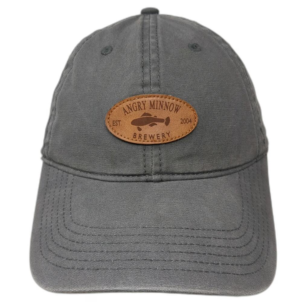 Legacy Baseball Cap Gray One Size Angry Minnow Brewery Leather Patch Strap Hat